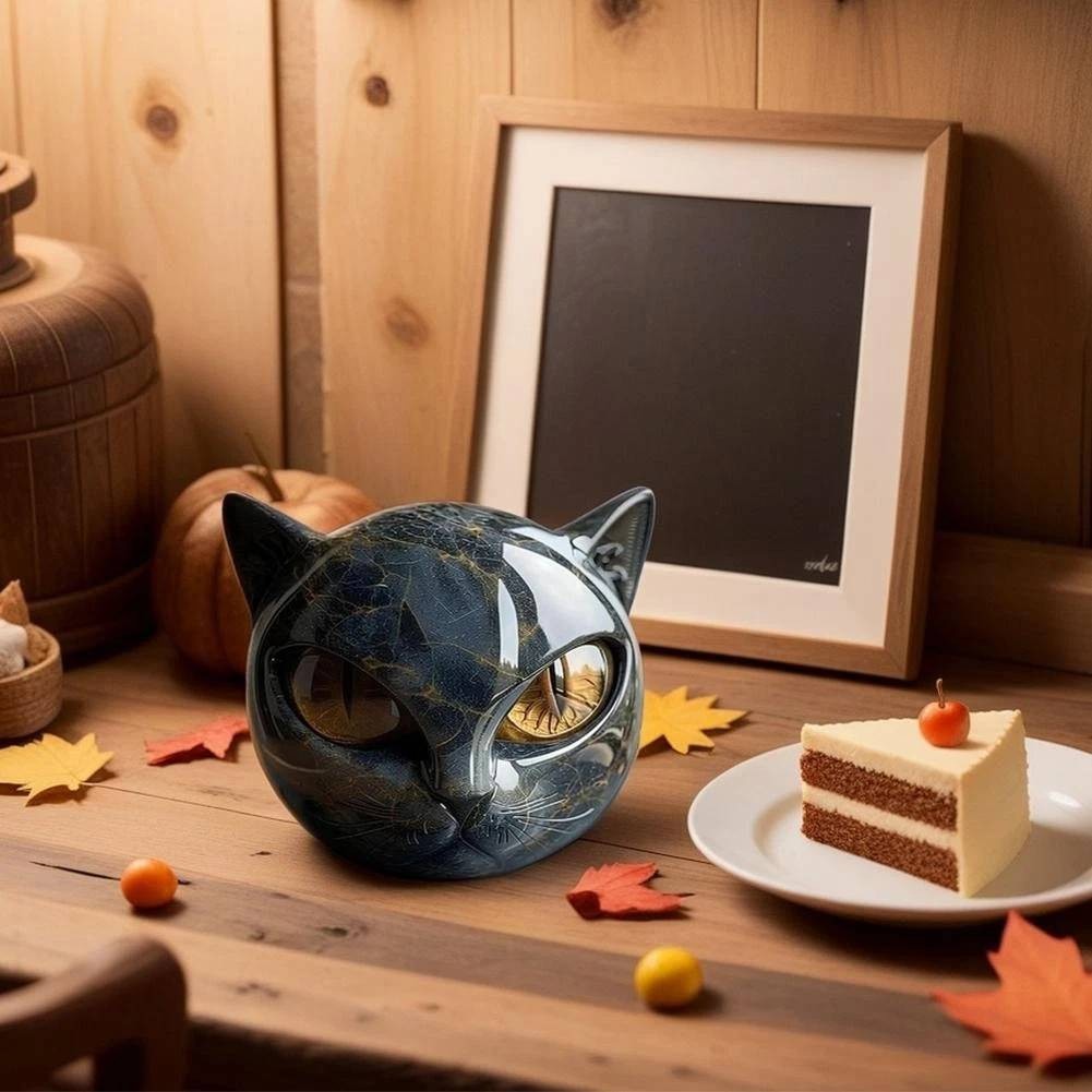 Luxury Black Cat Stone Sculpture Resin Ornament Elegant for Desktop Home Decor