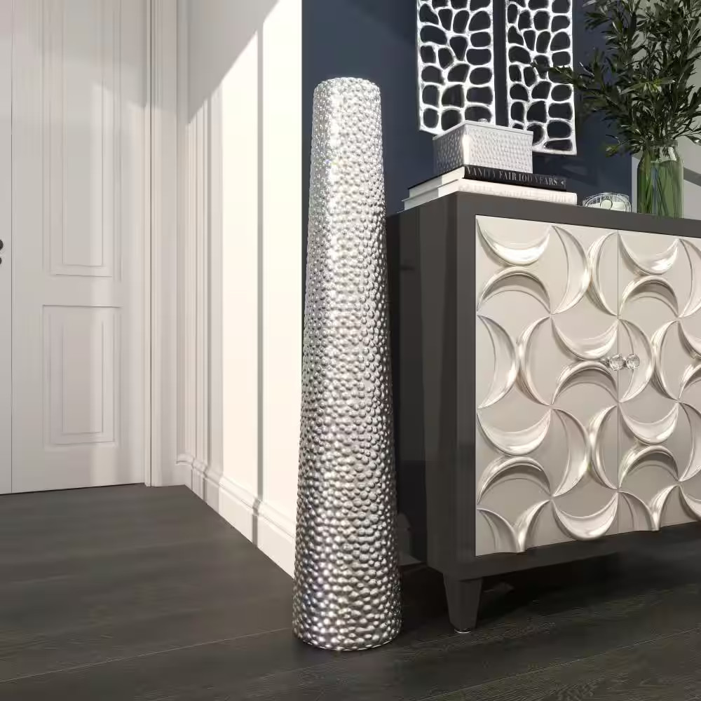 39 In. Silver Tall Ceramic Decorative Vase with Bubble Texture