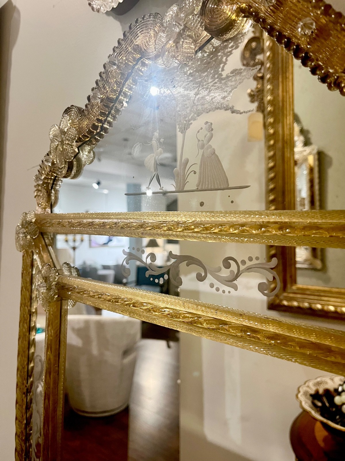 Fratelli Tosi Murano Glass Venetian Mirror Gold Leaf Hand Etched Italy