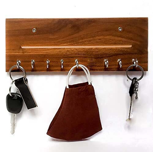 Wooden Wall Hanging Wall Mounted Key Holder with Eight Hooks US