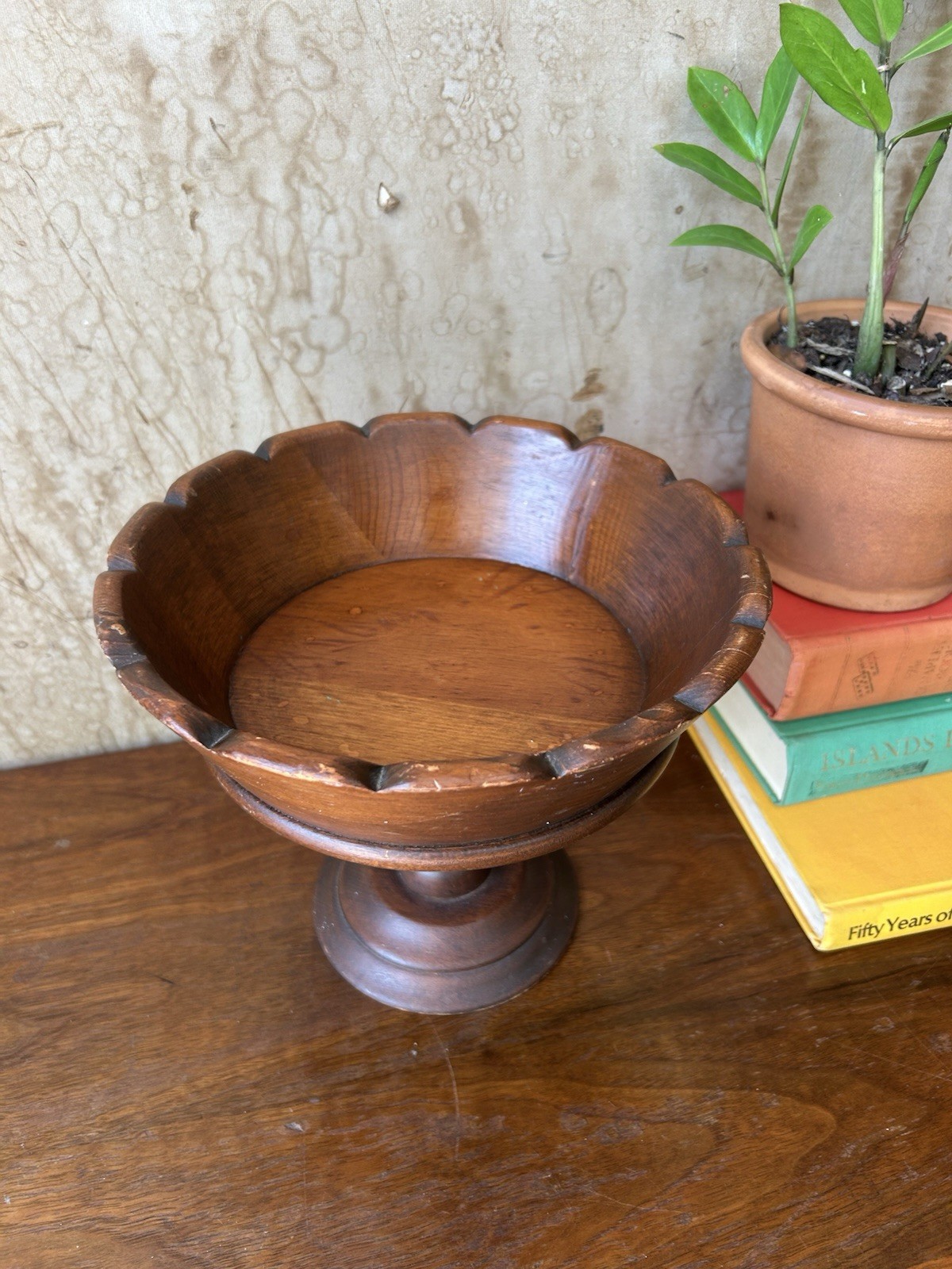 Vintage 1960s Wooden Pedestal Bowl Candy Dish 8 Inches Tall