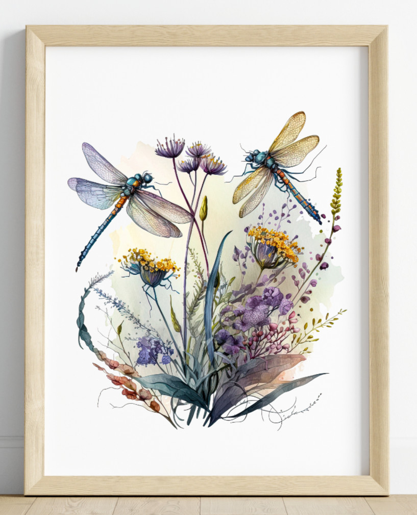 Dragonfly Art Print, Colorful Dragonfly Wall Art Decor Print, Nature Print #88