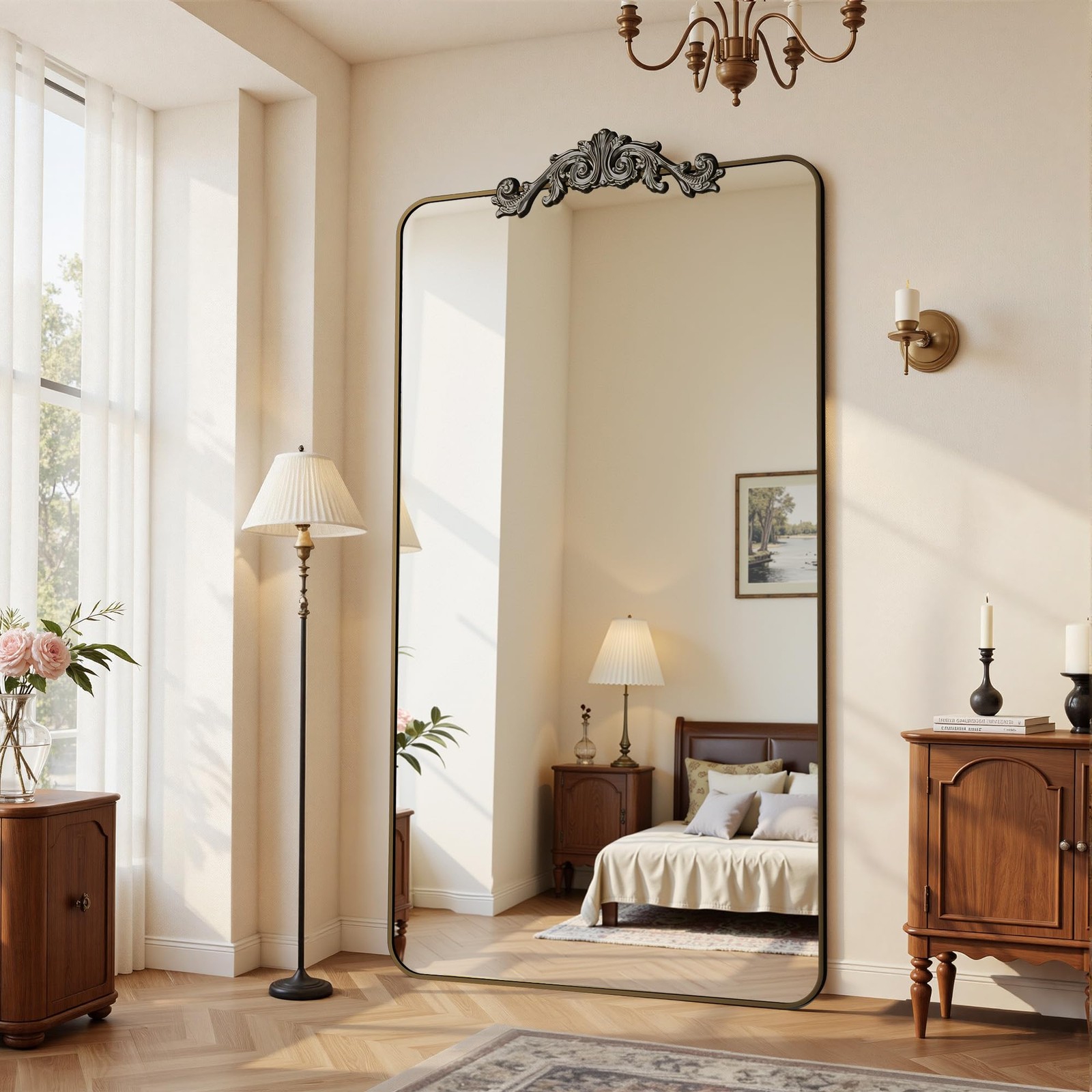 Vintage Full Length Mirror, 81″x41″ Floor Mirror with Carved, Full Body Mirro…