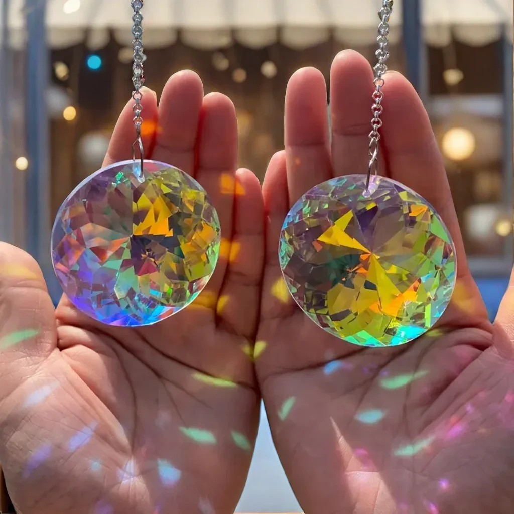 2Pcs, round Crystal Sun Catchers, Glass Prism Hanging Sun Catchers, Rainbow Make