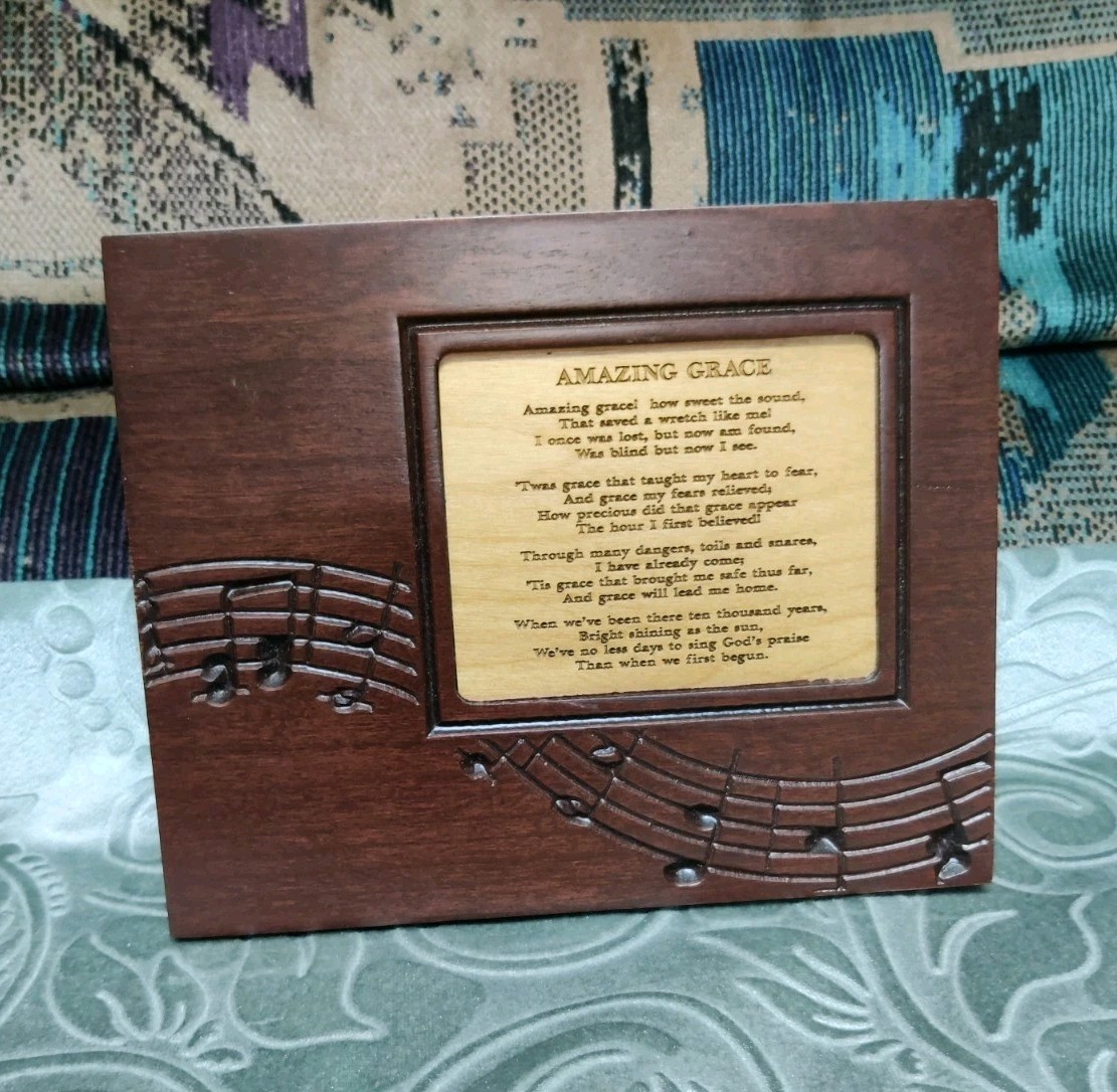 Amazing Grace Hymn Solid Wood Plaque P. Graham Dunn Cherry Wood Amish Handmade