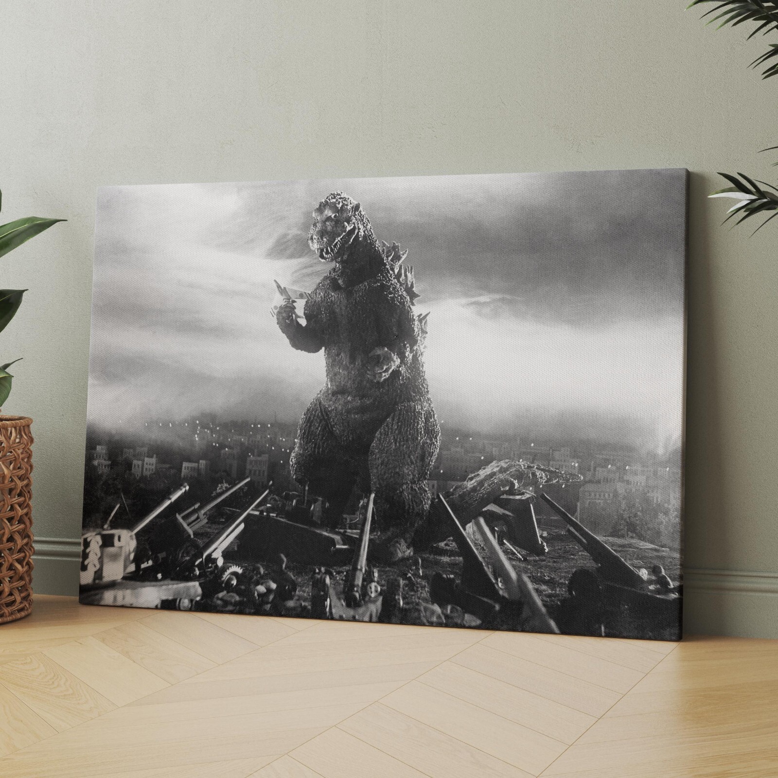Godzilla 1954 1950s Movies Black and White Canvas Wall Art Print