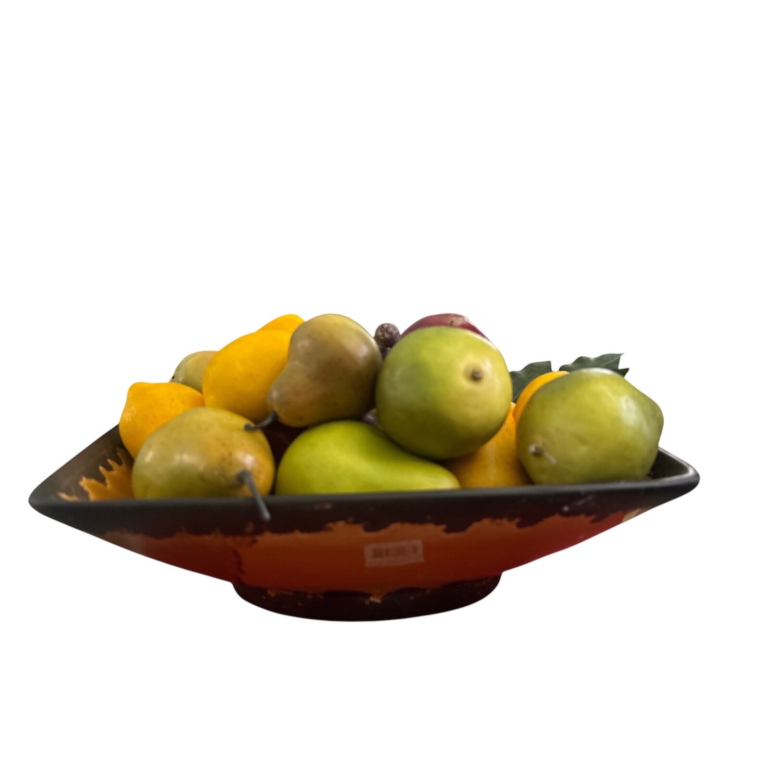 Rustic Ceramic Fruit Bowl Centerpiece with Realistic Artificial Faux Fruit Set