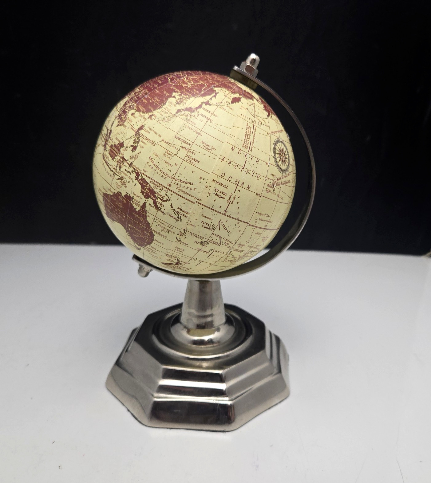 Tabletop World Globe Earth Rotating Made in India Chrome Metal Stand 7.5″ 2008