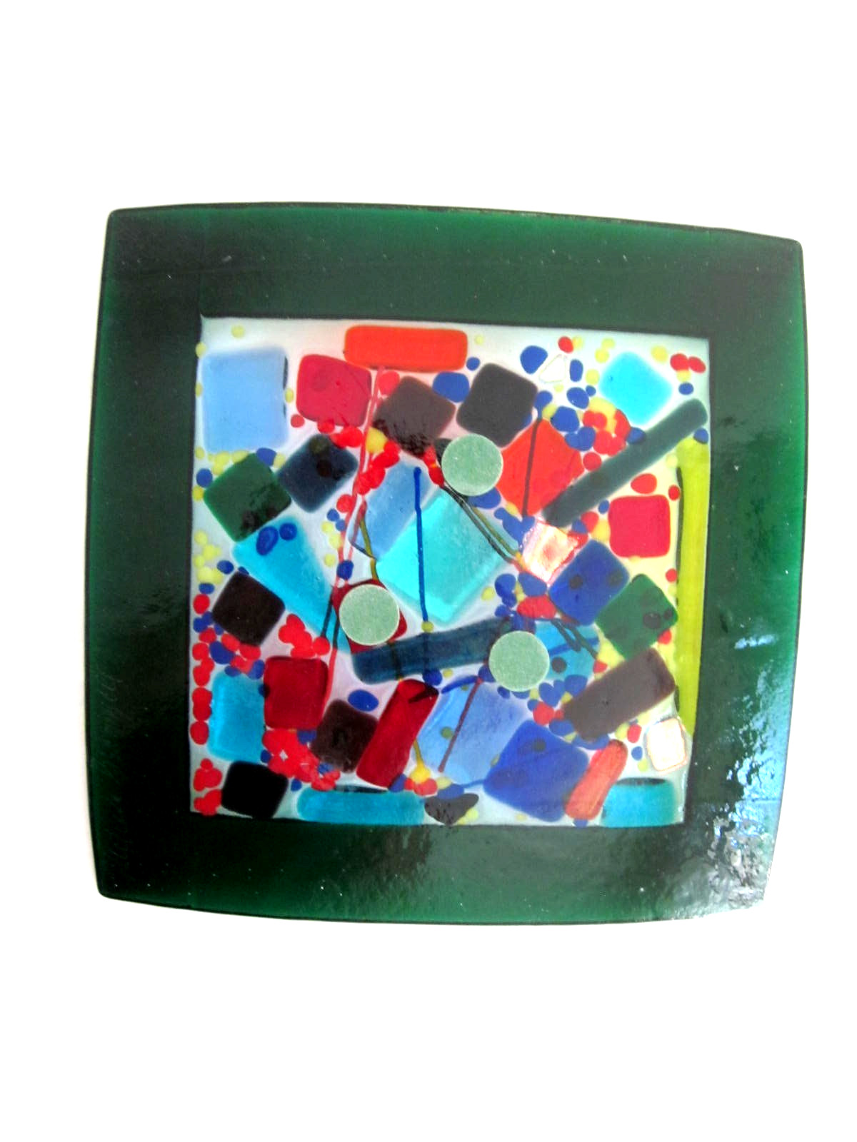 Fused Art Glass Multicolor Dichroic Square Trinket Candy Dish Plate 7×7 Inches