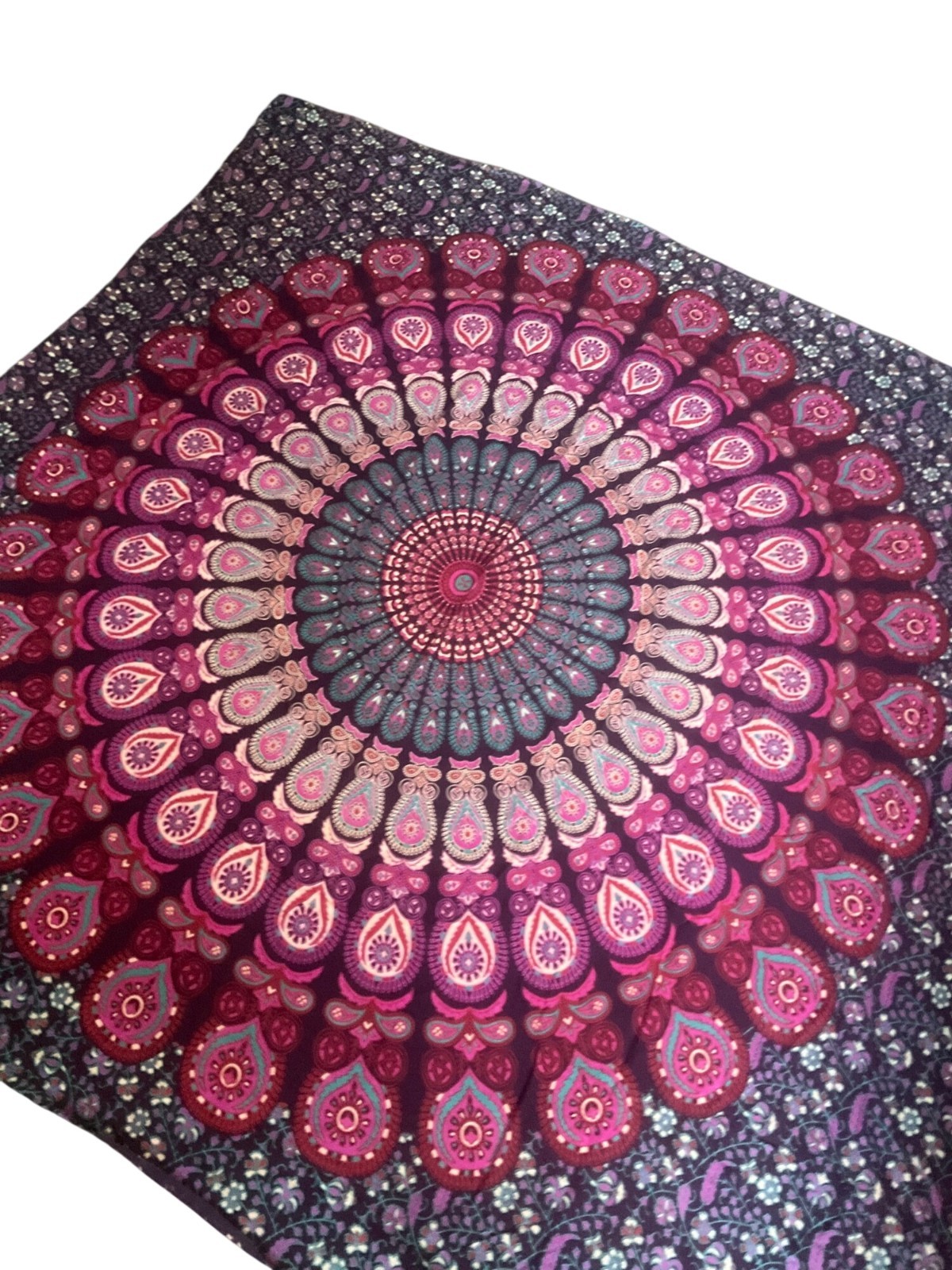 Boho Gypsy Mandala Wall Hanging or Shawl Cotton 82×78 In Purple Pink Made India