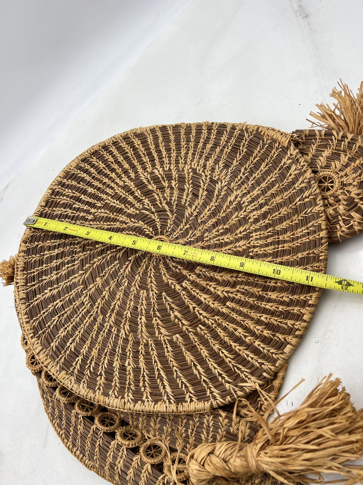 Vintage Handwoven Straw Purse Womens Wicker Basket Tote Raffia Boho Bag 12 Inch