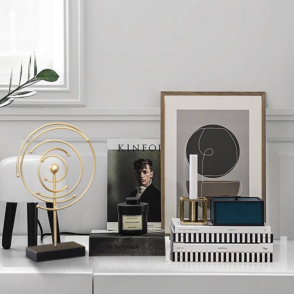 Abstract Celestial Orbit Gold Metal and Black Base Tabletop Decor