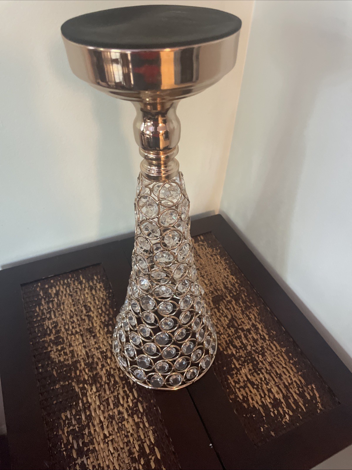 GOLD METAL 15” tall Faux Crystal Beaded Trumpet Vases Centerpiece NWOT