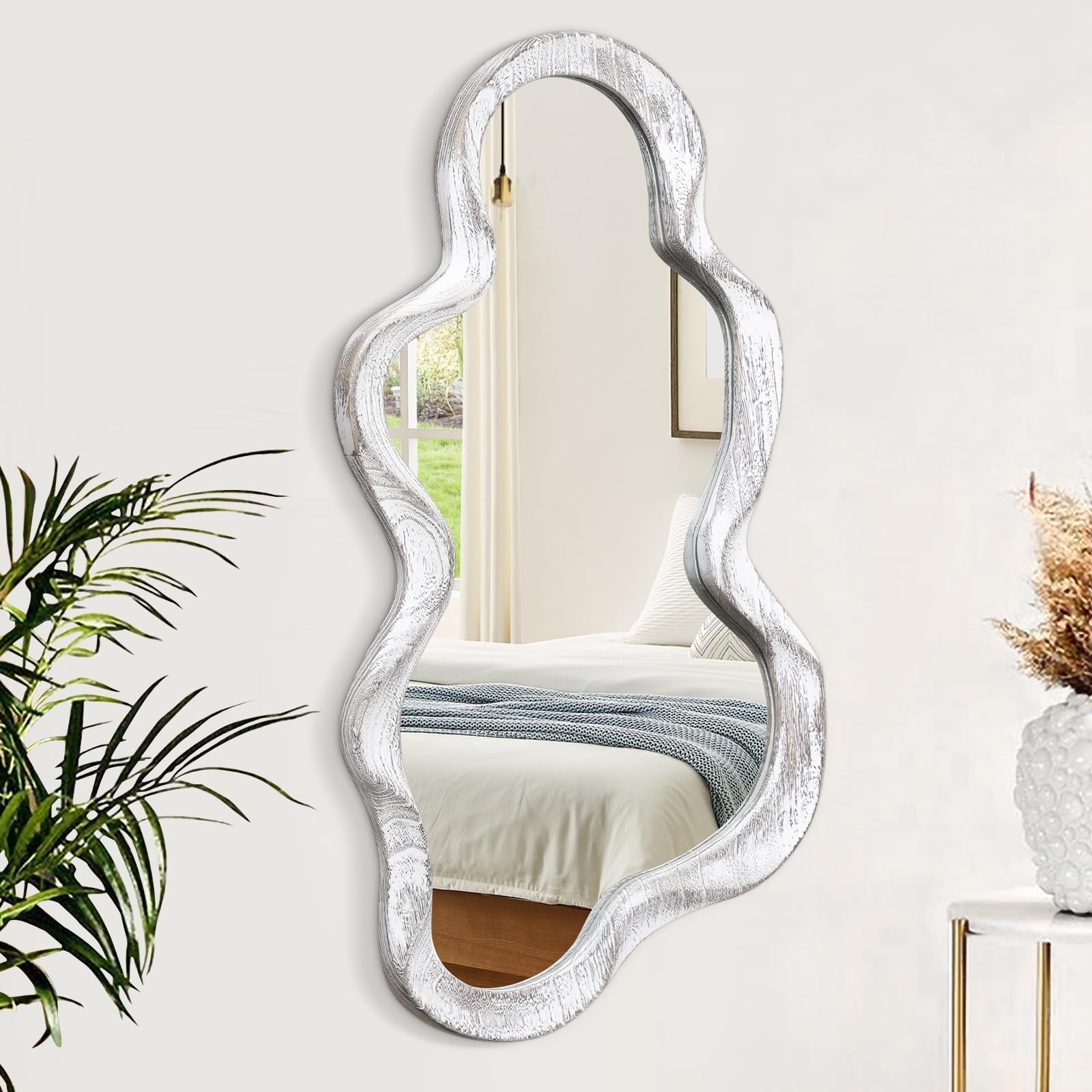Asymmetrical Mirror Large Irregular Wall Mirror Modern Wood Frame Unique Arti…