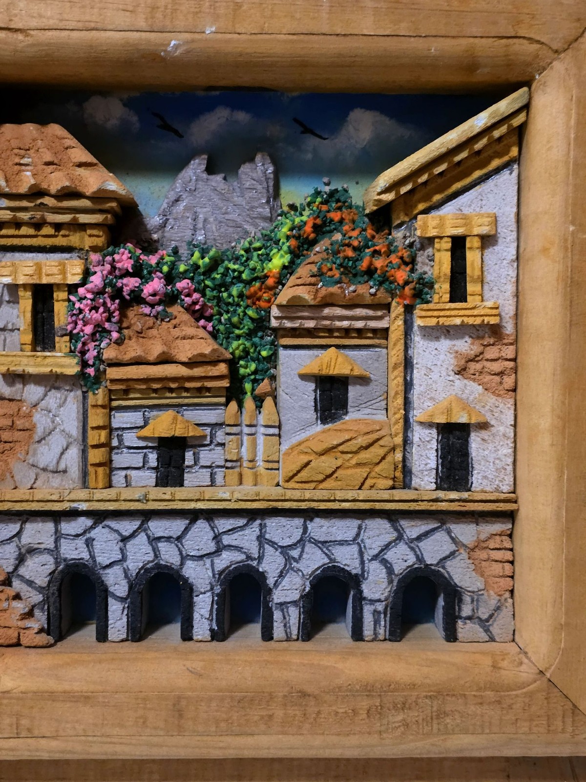 Vintage 3D Village Scene Wall Art Plaque 10×10 Inch Textured Mediterranean Decor