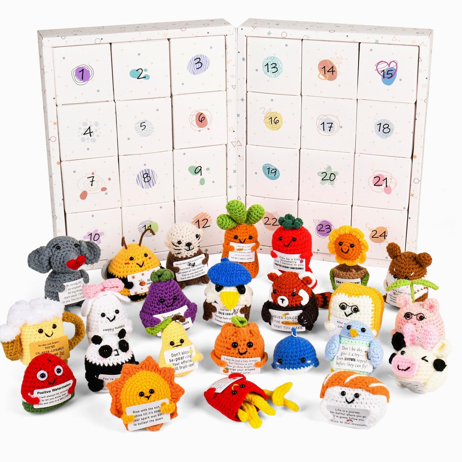 Kovtesiu 24Pcs Positive Crochet Animals Bulk 24 Days Of Countdown Handmade