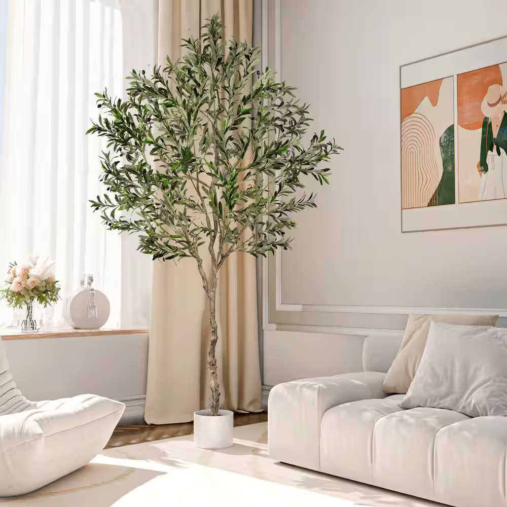 New Year Trees 8 Ft. Artificial Olive Tree 96 In. Fake Plants W/ Black Pot Indoo