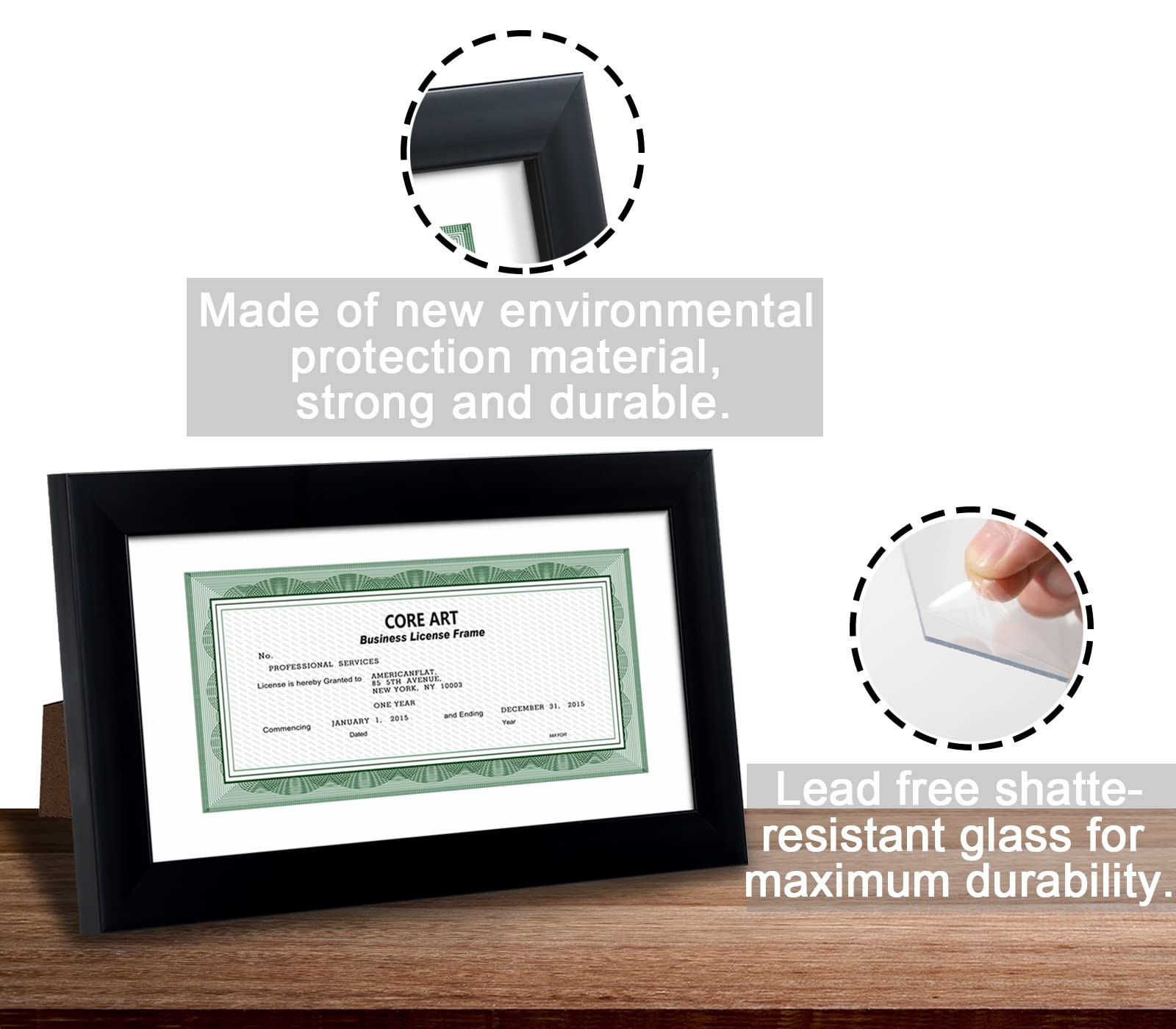 5×10 Business License Frame in Black, Professional Bank Check Frame 3.5×8 wit…