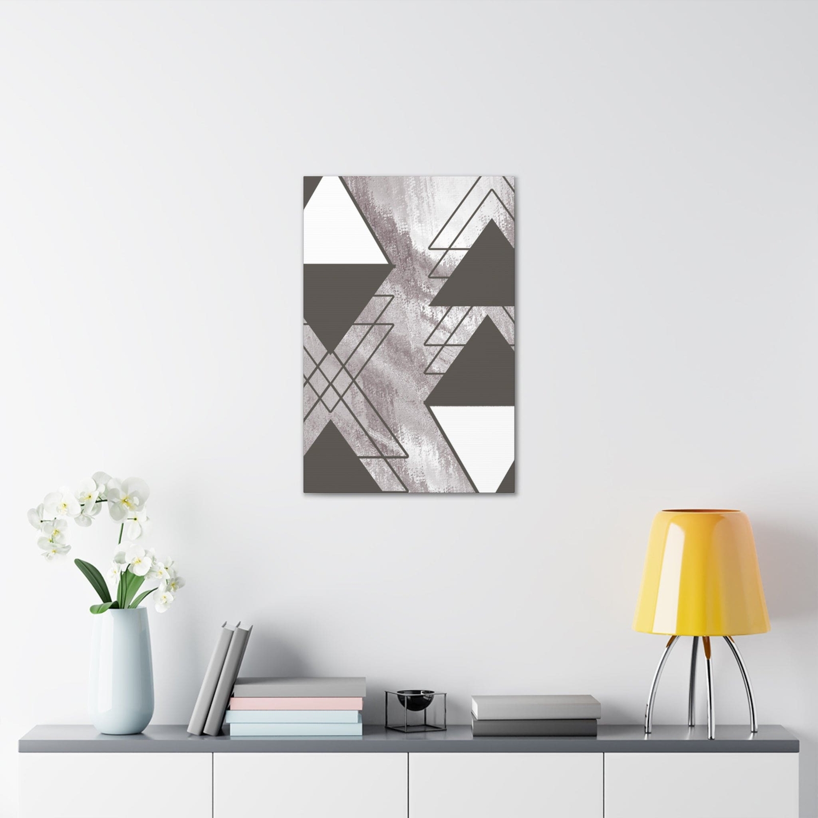 Wall Art Decor – Canvas Print Artwork – Ash Grey and White Triangular Colorblock