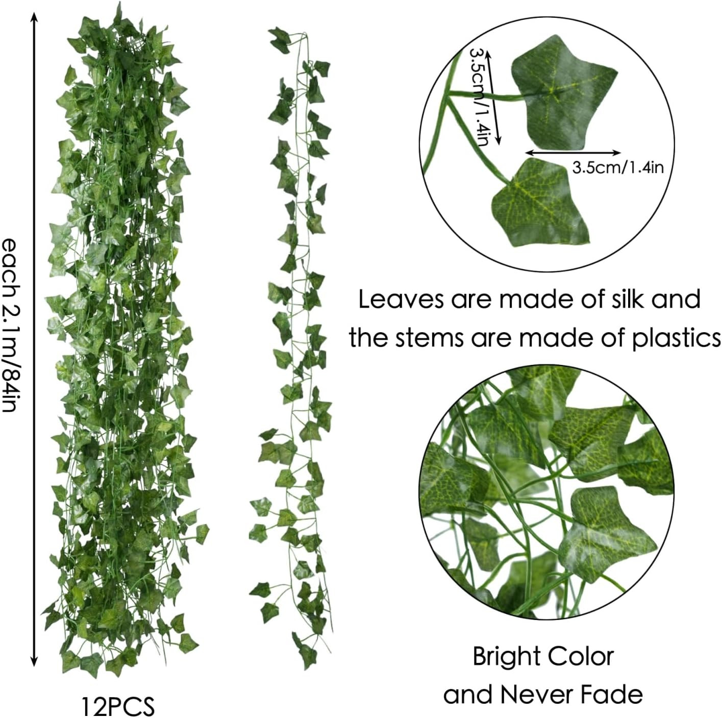 Fake Vines for Room Decor(12 Pack 84 Feet) Aesthetic Artificial Plant Ivy Leaves