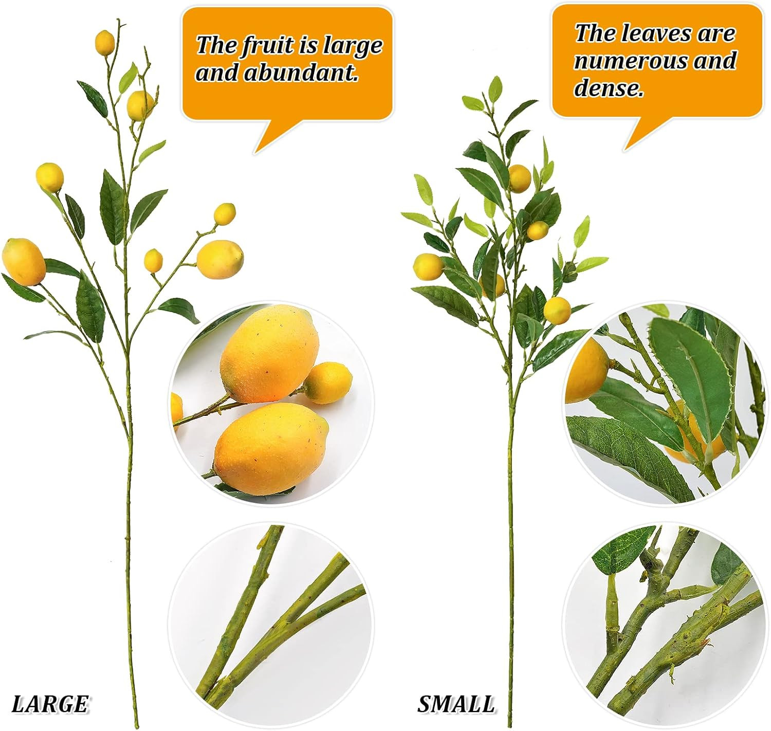 5Pcs Artificial Lemon Branch Pick Vivid Yellow Fake Lemon Decor for Kitchen Part