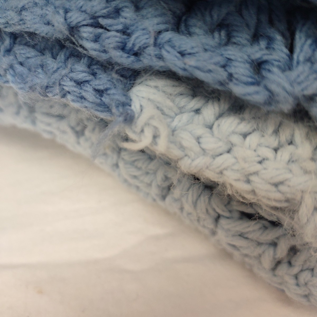 Vintage Crochet Afghan Blanket Throw Diagonal Stripe Light & Dusky Blue 60×70 in