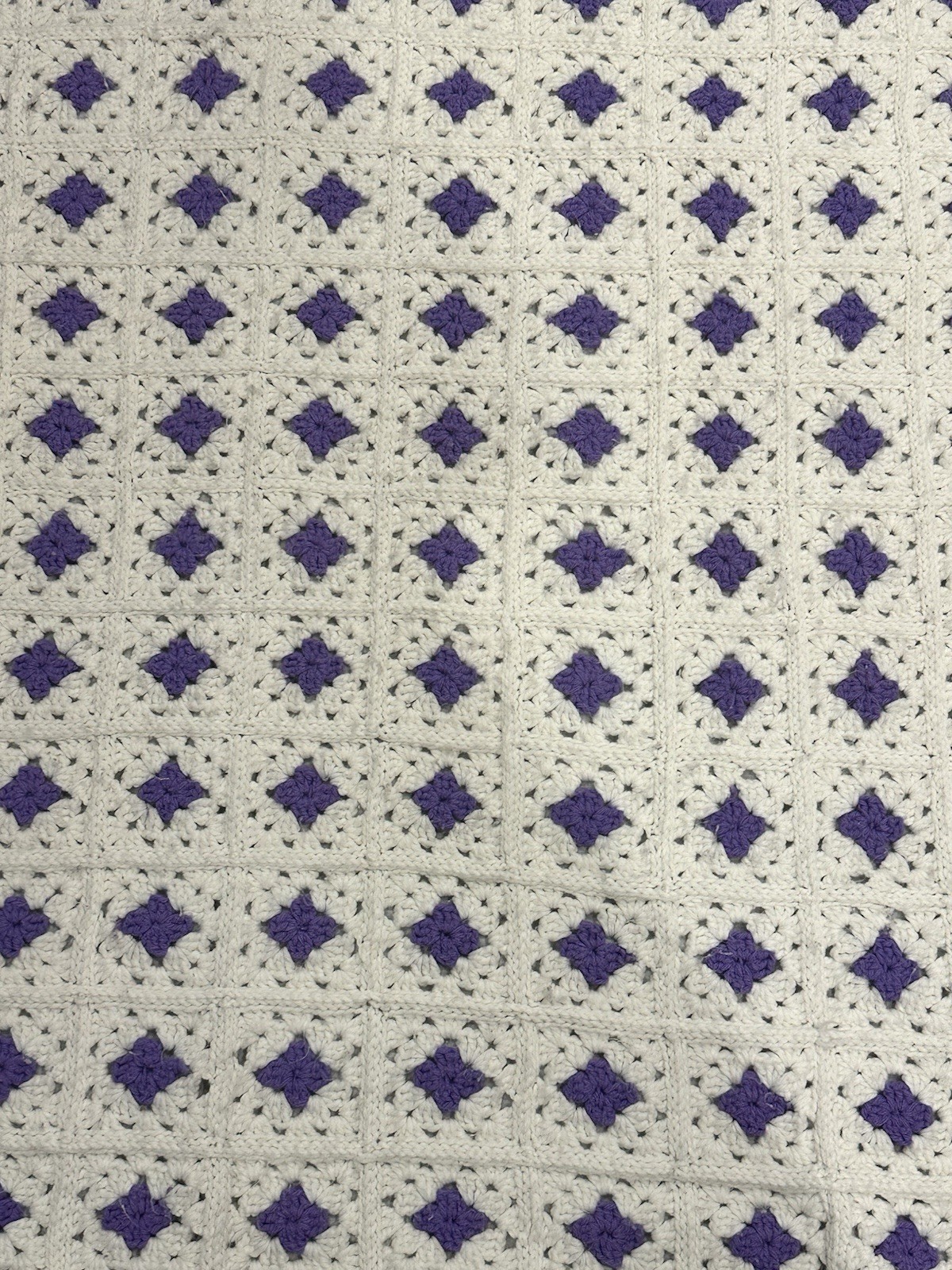 Handmade Crochet Granny Square Blanket Purple White 65×45 Throw Afghan