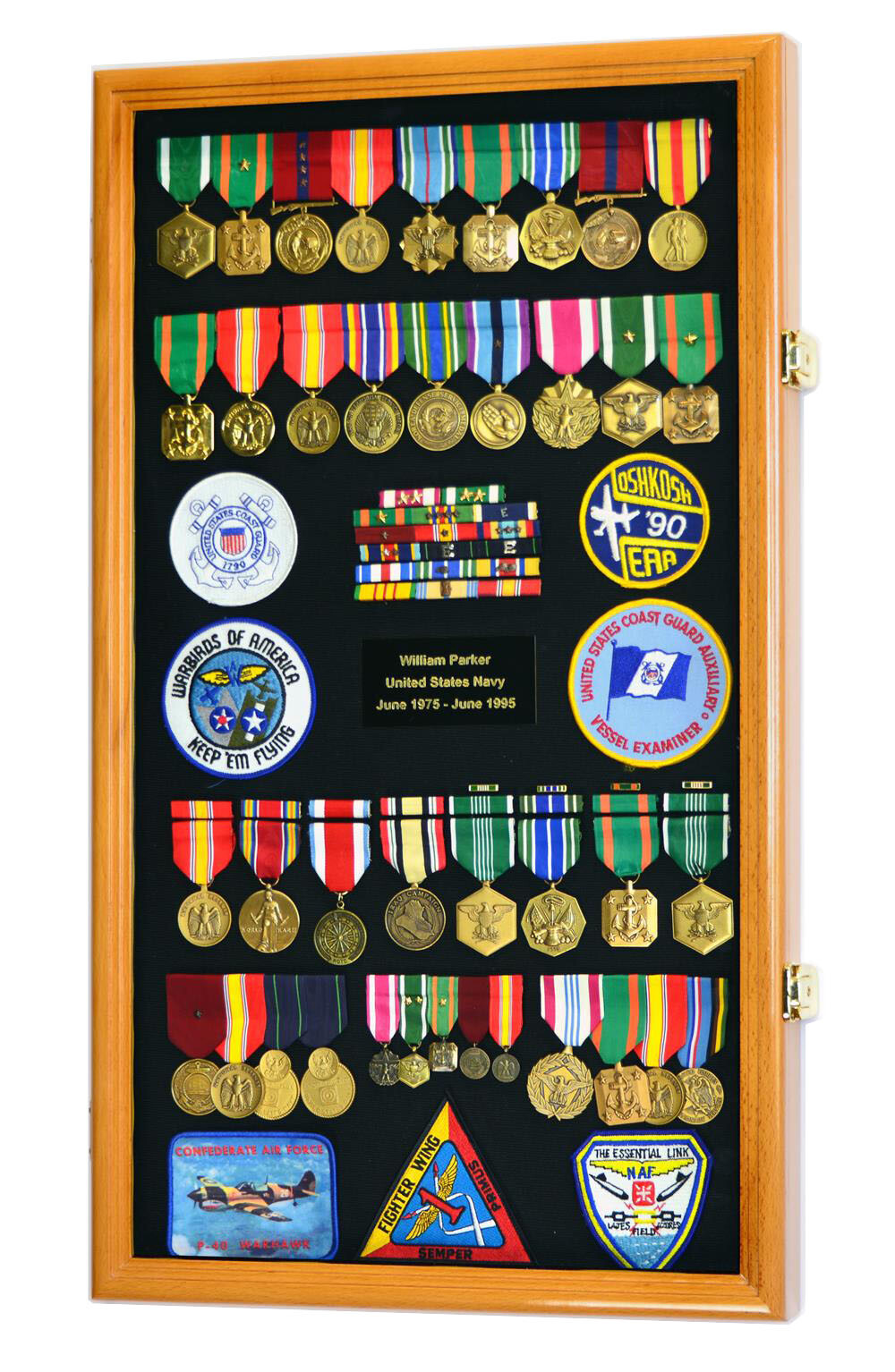 Large Military Medals Flag Pins Ribbons Patches Display Case Cabinet Shadow Box