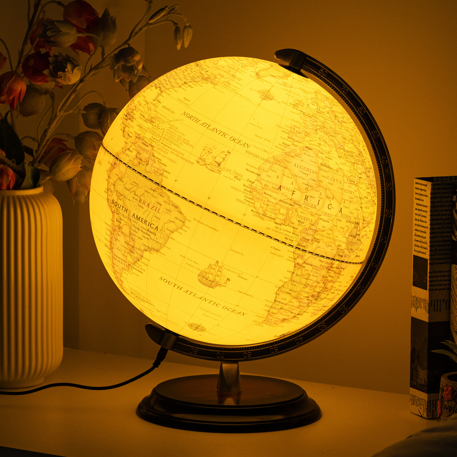 12” Illuminated World Globe 720° Rotating Education Cartography Map World Map