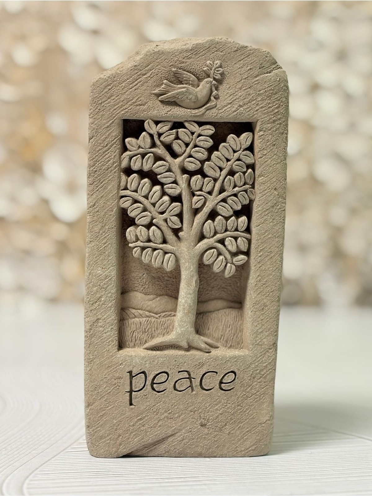 Peace Tree Stone Garden Plaque – Beige