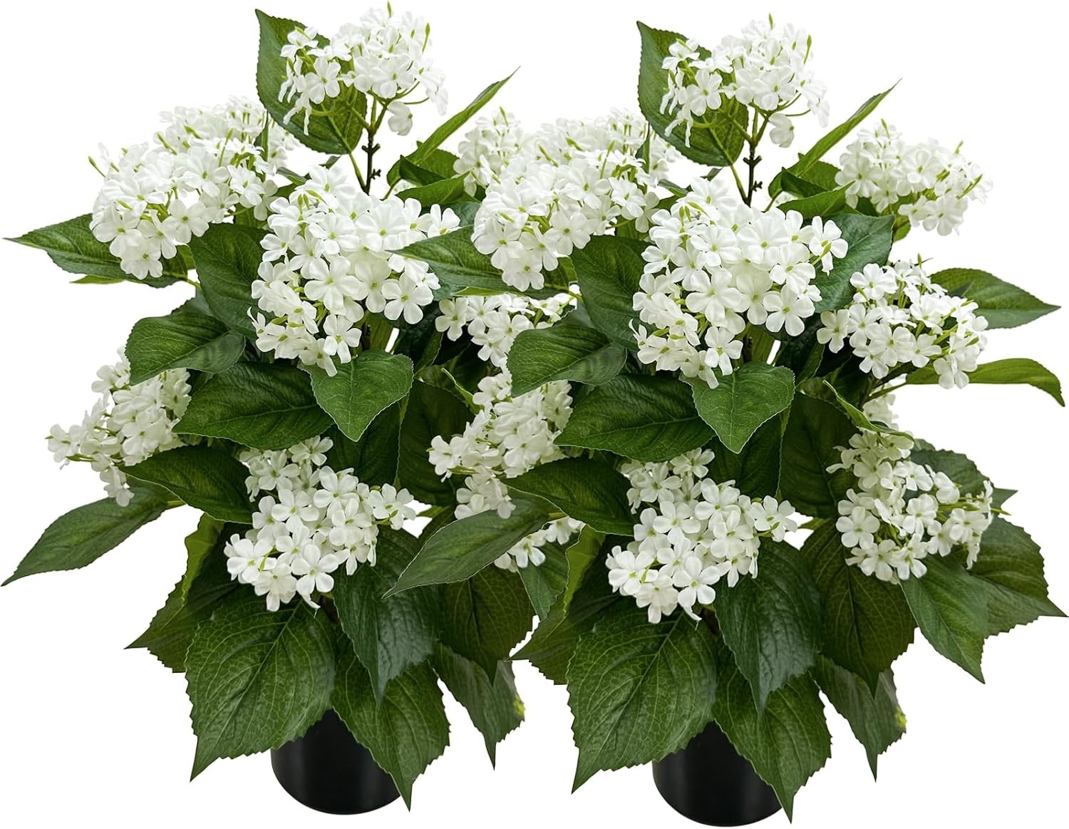 24 Inch Artificial White Hydrangea Potted Plant, 2 Pack Faux Silk Flower Bonsai