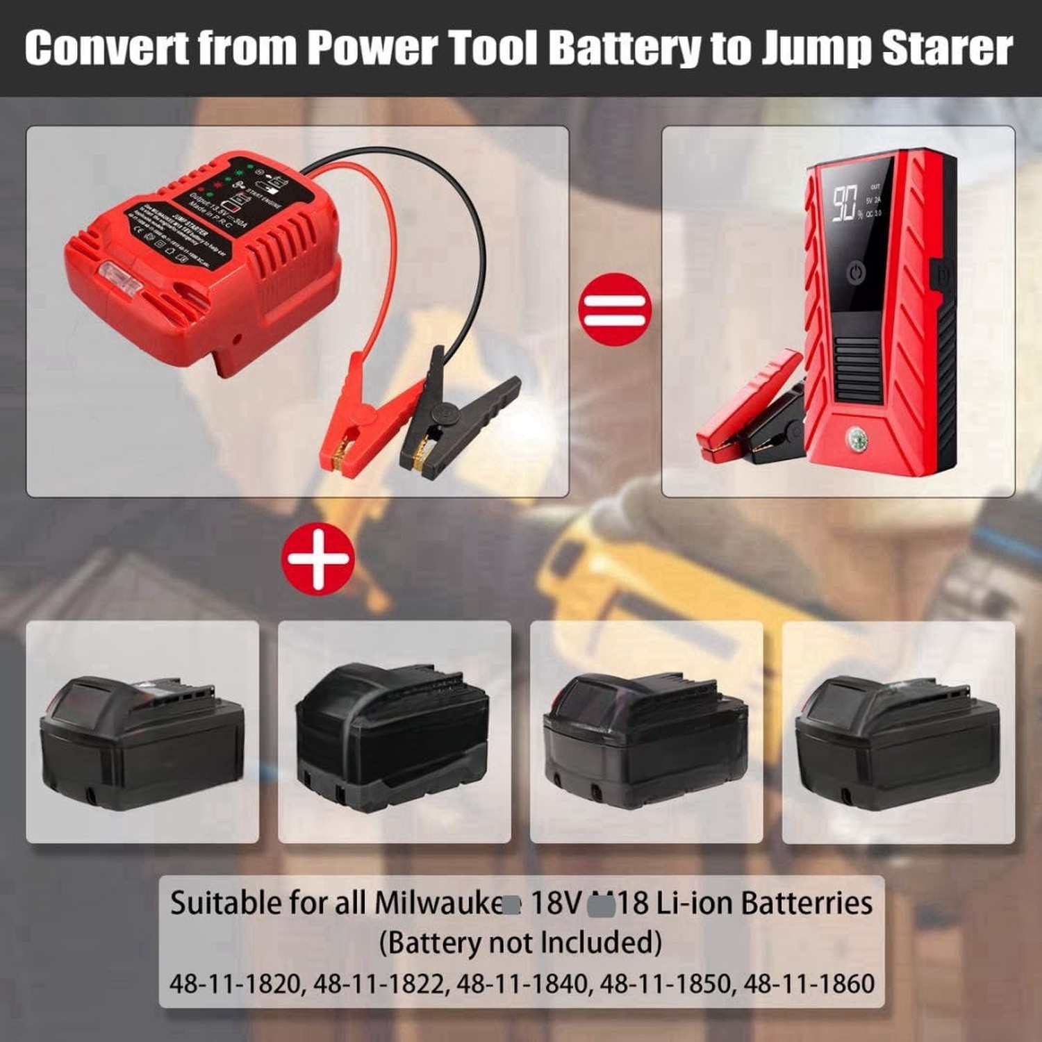 Jumper Cables with Adapter for Milwaukee M-18 18V Battery Jump Car Starter,12…