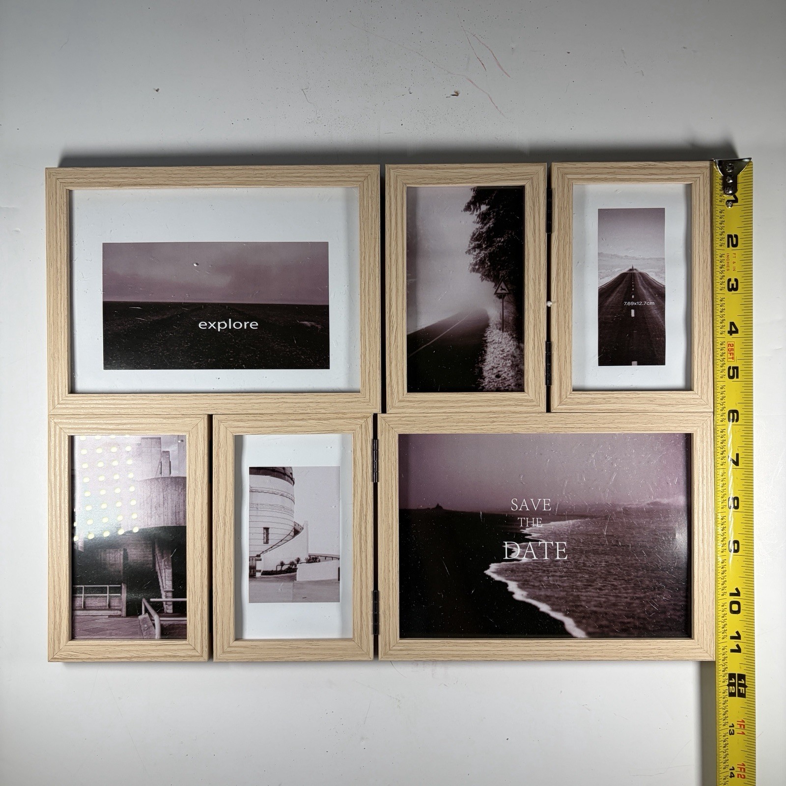 6 Opening Collage Picture Frame Light Oak Wood Multi Photo Hinged Foldable