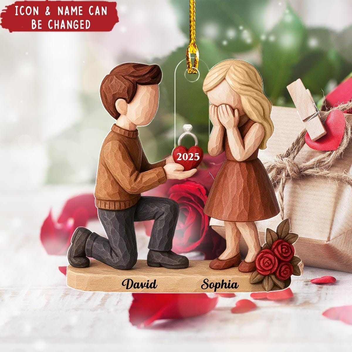 Custom “She Said Yes” Proposal Ornament – Personalized Couple Engagement Gift
