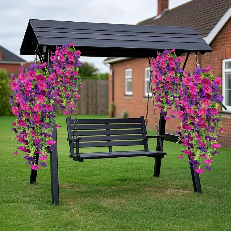4pcs Artificial Hanging Petunia Flowers UV Resistant Fake Vines Outdoor Garden