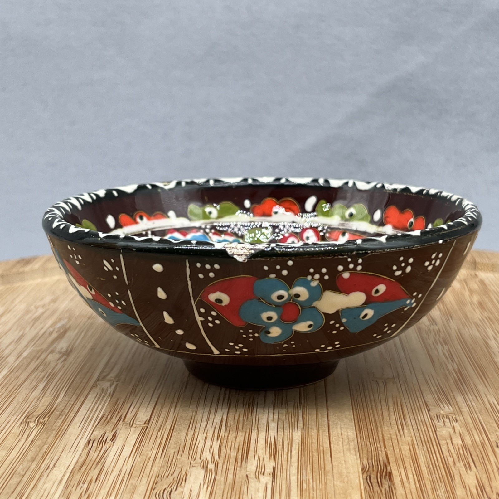 Turkish Ceramic Hand Painted 5 Inch Bowl W/ Ottoman Era Colorful Floral Design