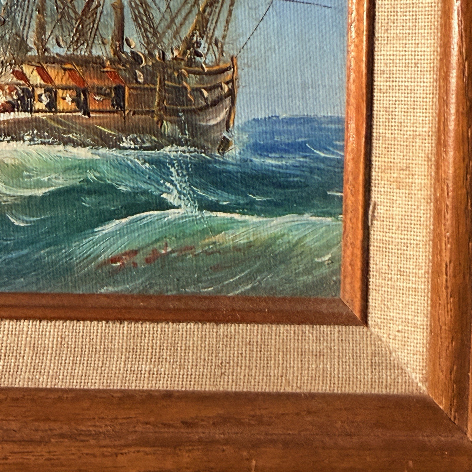 Vintage J. Harvey Original Maritime Oil Painting — 18th Century Tall Ships