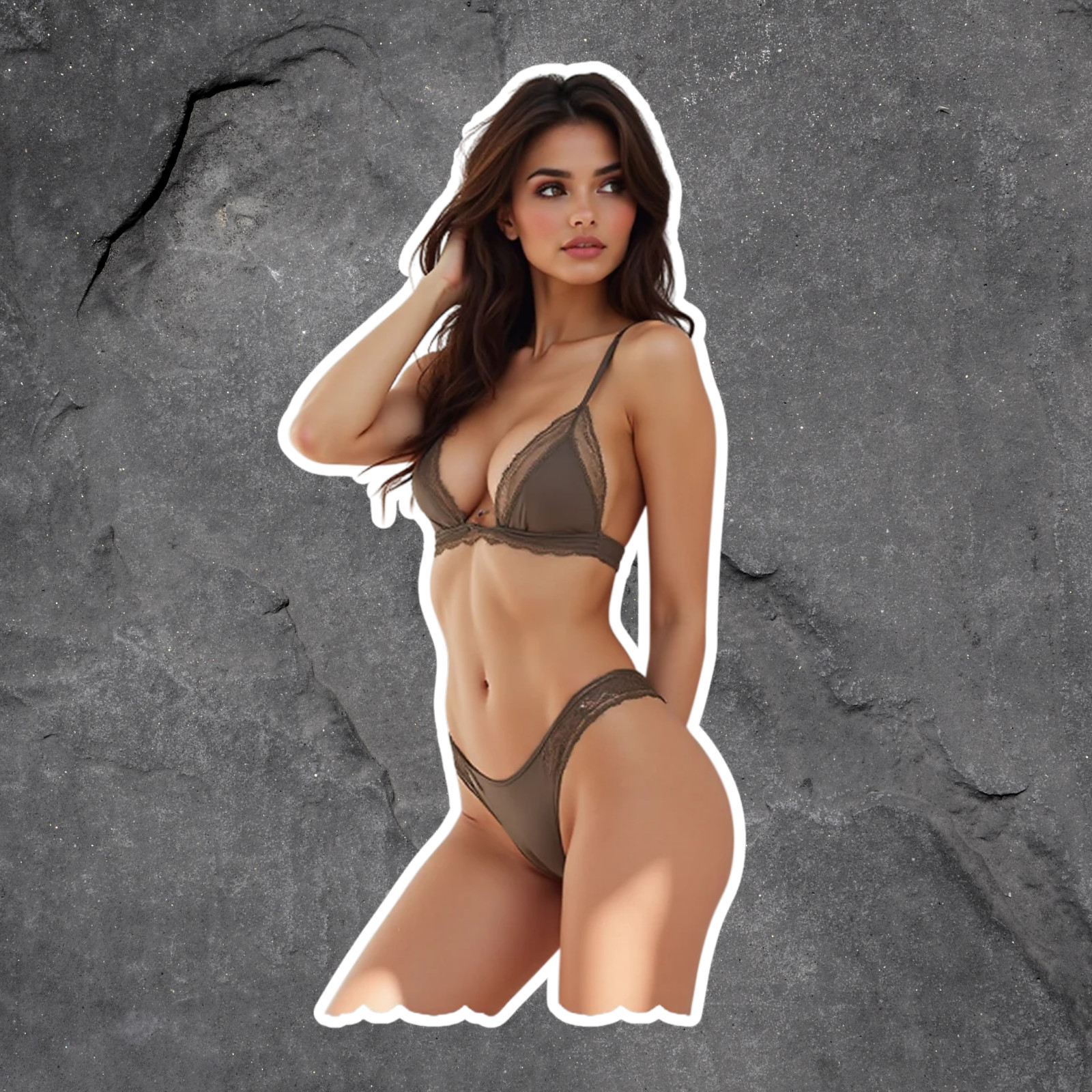 Pinup Girl Sticker Vinyl Decal Black Hair Tan Lingerie Model Wall Sticker