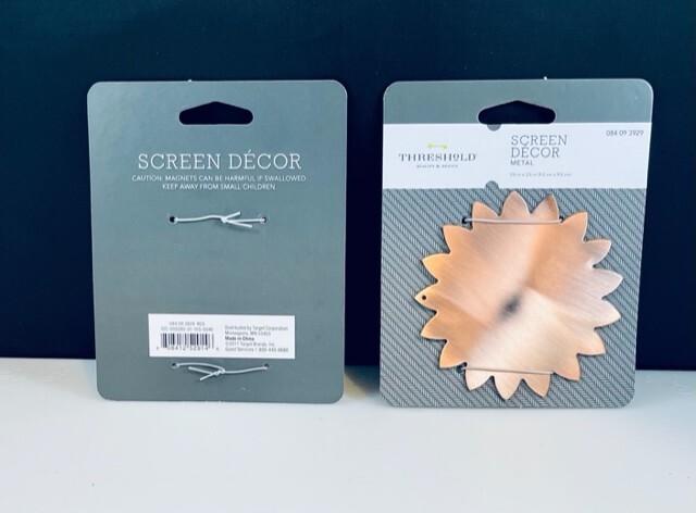 THRESHOLD SUN SCREEN DECOR BRONZE FINISH SET OF 2 MAGNET BACKED 3 5/8″ X 3 5/8″