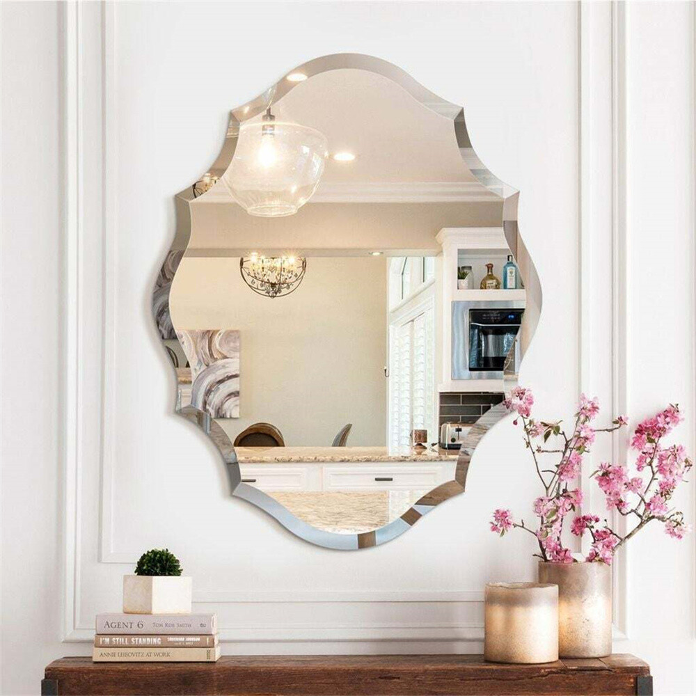 Irregular Decor Wall Mirror Wavy Beveled Bathroom Mirrors Silver Accent Mirrors