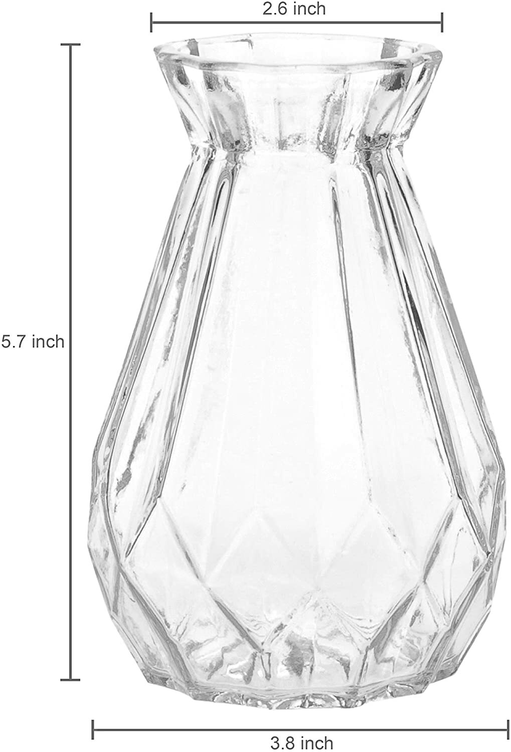 5-Inch Decorative Clear Glass Diamond-Faceted Flower Decorative Vases, Set of 2