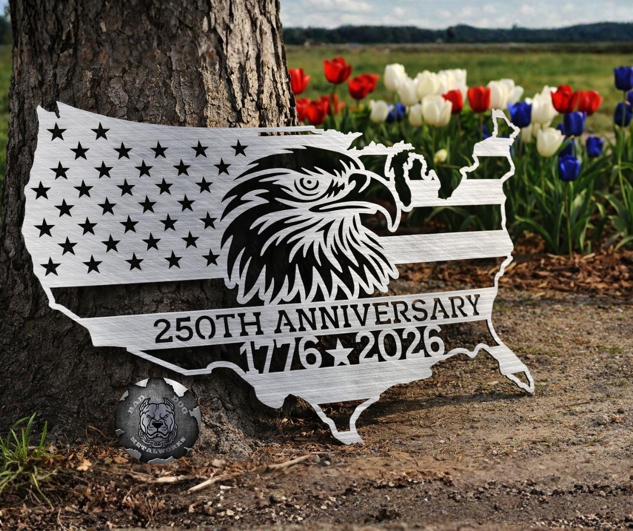 USA 250th Anniversary Metal Sign Patriotic Eagle 1776-2026 Wall Decor