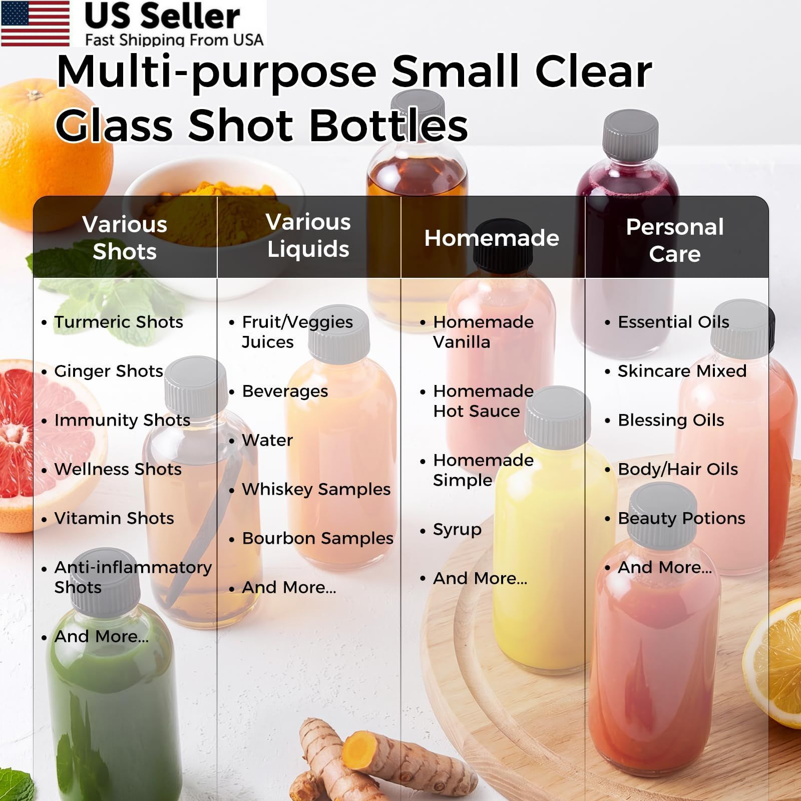AOZITA 12 Pack, 2 oz Small Clear Glass Bottles w/Lid & 3 Funnels – 60ml