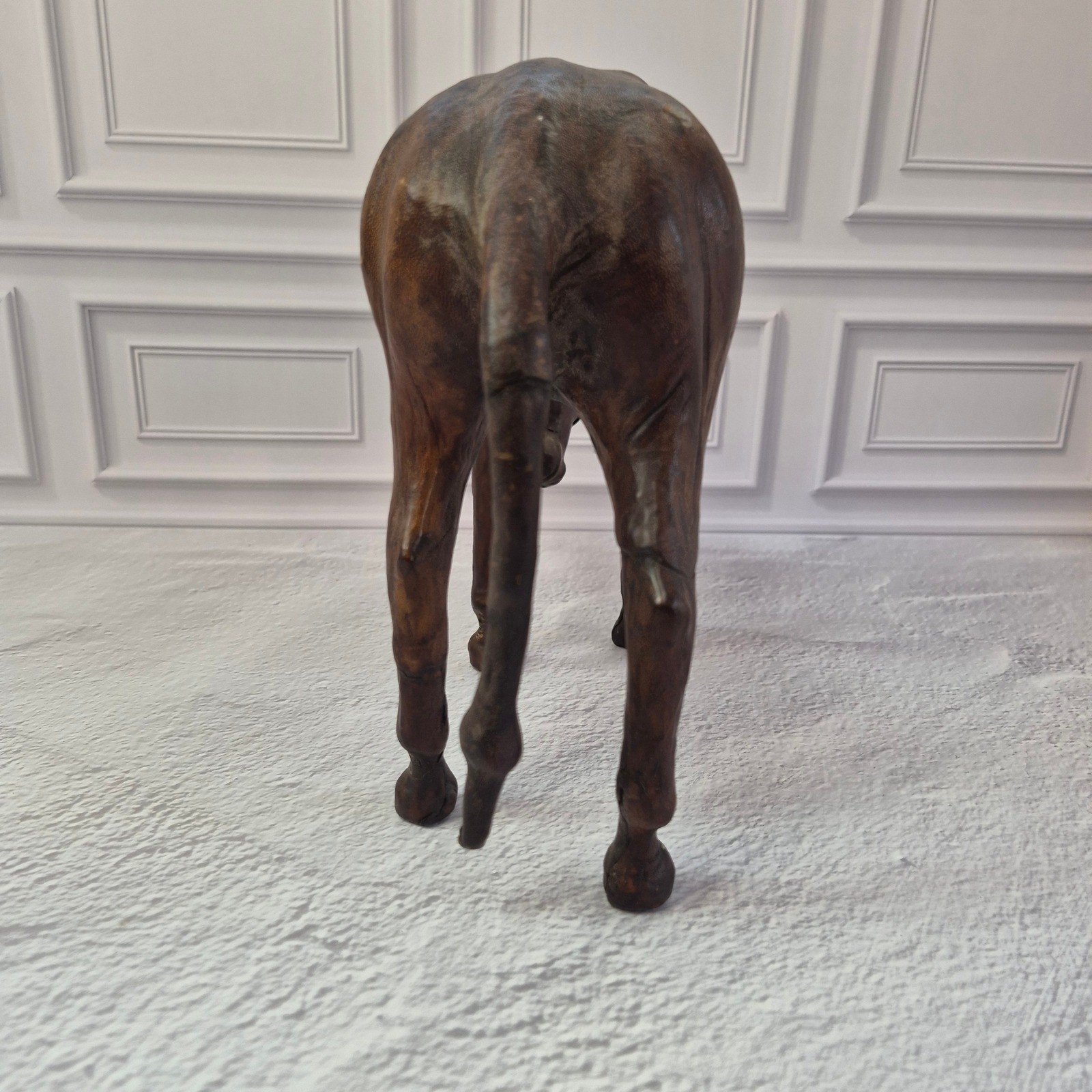Vintage Handmade Leather Bull Sculpture Western Art Animal Figure 16″ Long