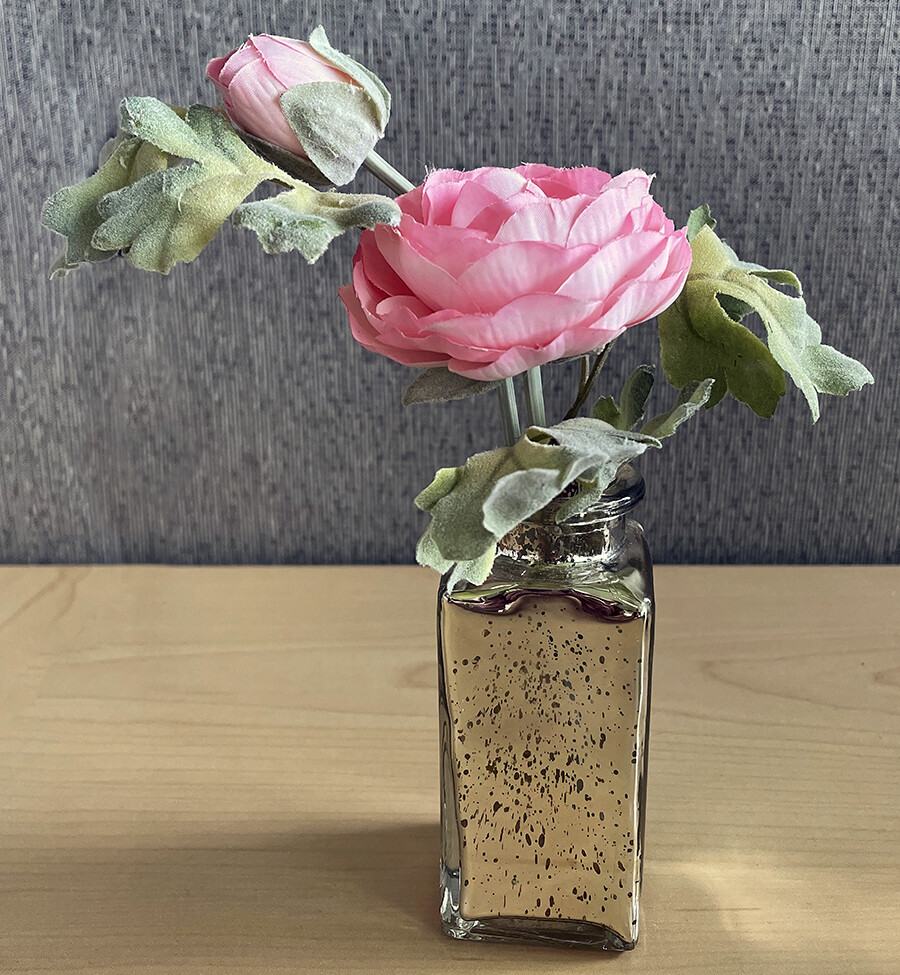 9″ Ranunculus in Mercury Glass Vase