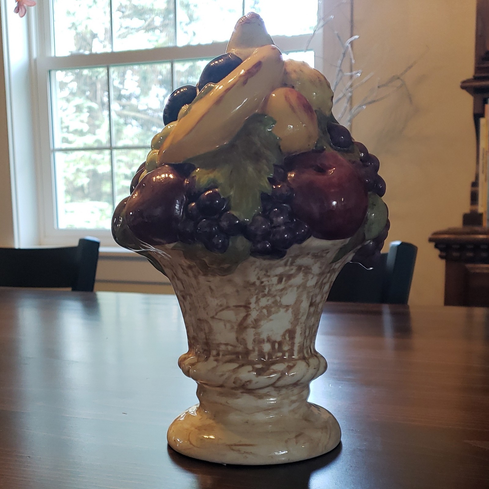 Italian Ceramic Fruit Basket Figurine Multicolor Grapes Pears