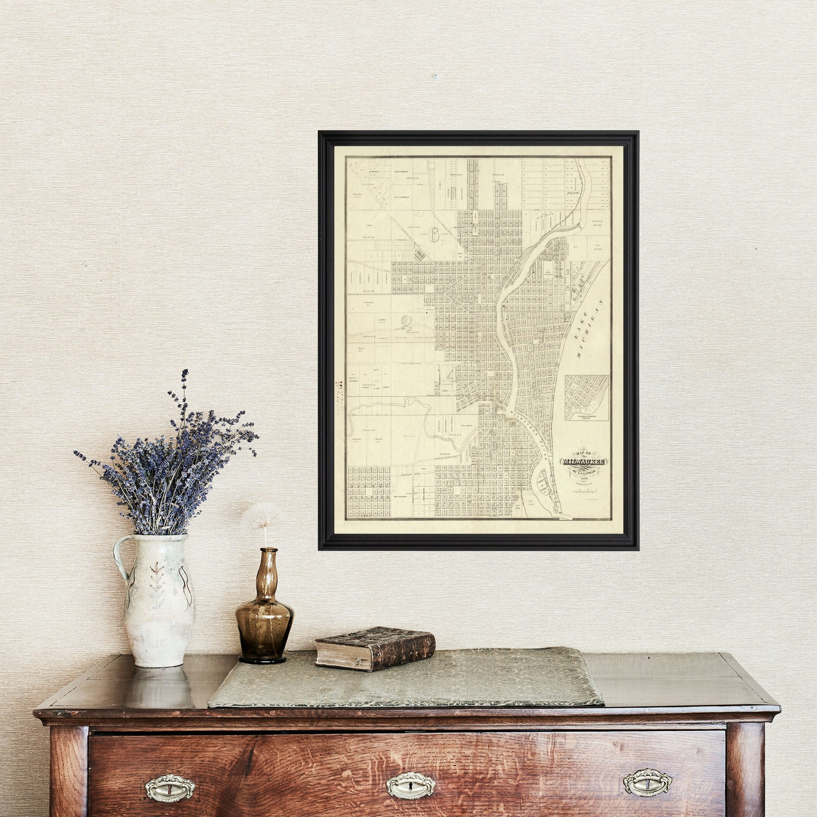 Old Map of Milwaukee, WI 1856 – Vintage Milwaukee Wisconsin