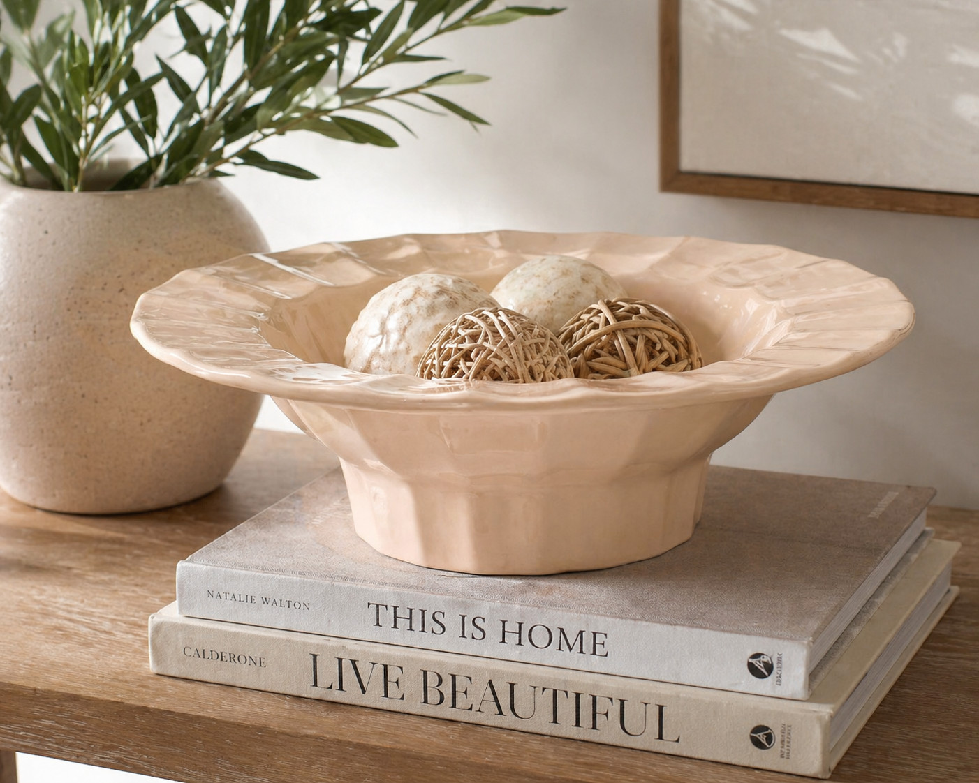 Threshold Studio McGee Pedestal Bowl Large Ceramic Beige Decorative