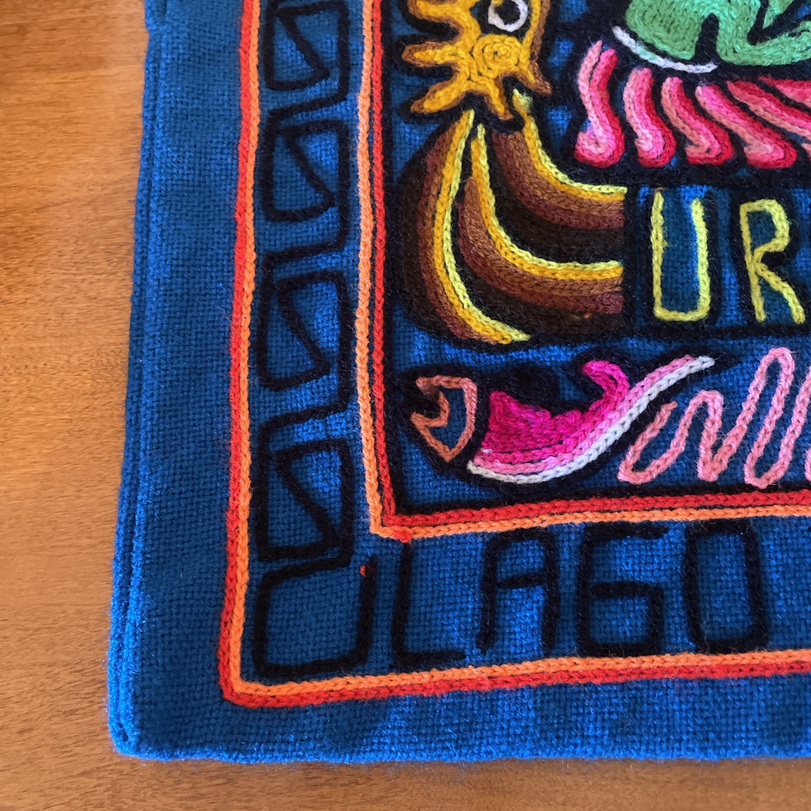 Vintage Peru Lake Titicaca Folk Art Wall Hanging Pillow Cover 16.5” Square Uros