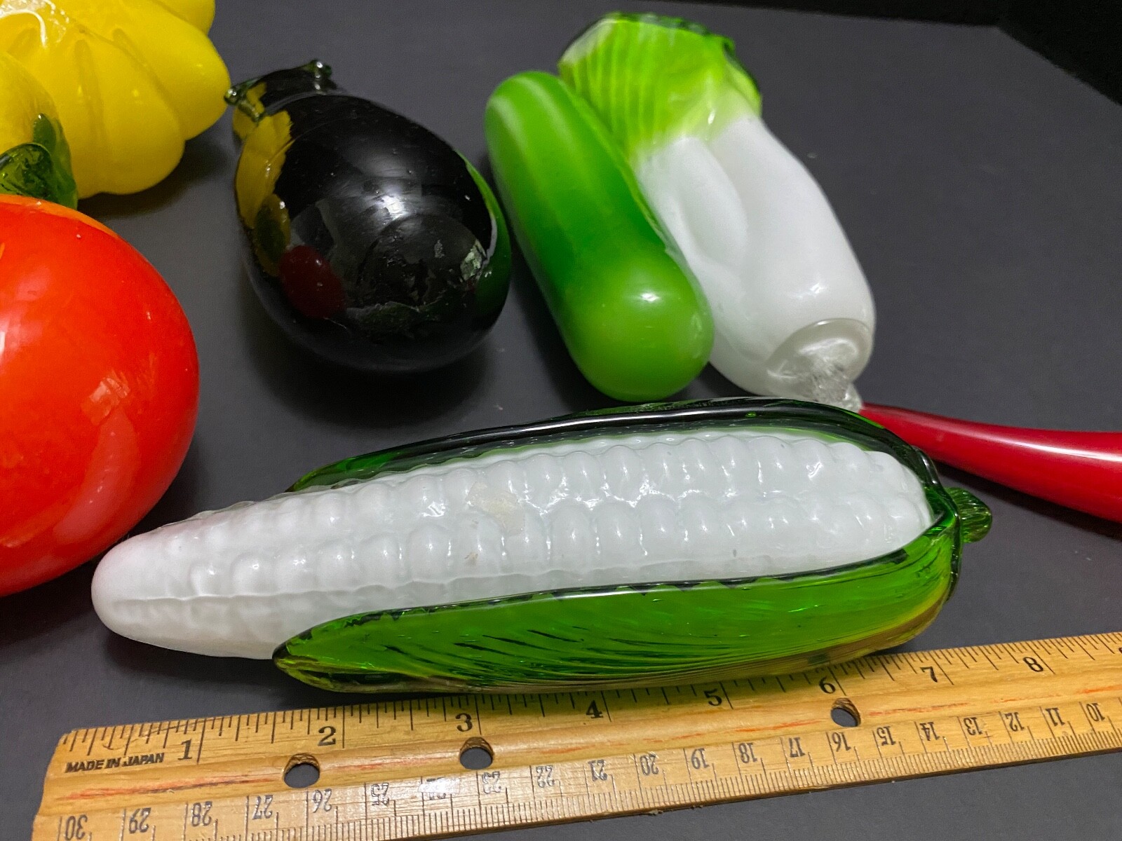 9 Piece Vintage Murano Style Hand Blown Glass Fruits & Vegetables Lot Life Size